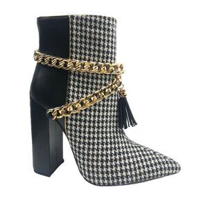 THINGS II COME Womens White Chain Tassle Keiisha Block Heel Leather Boots 6.5 M